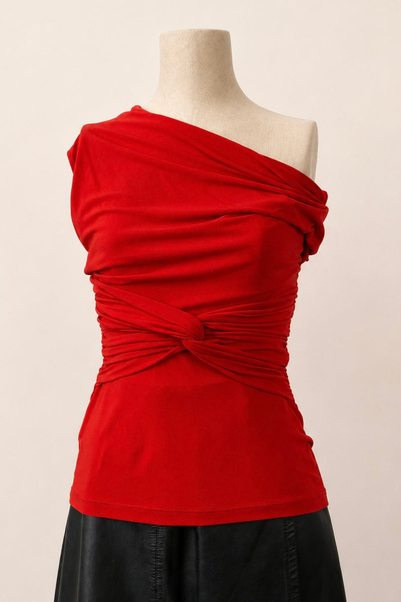 Sandro Ferrone Red Ruched Cowl Neck Top