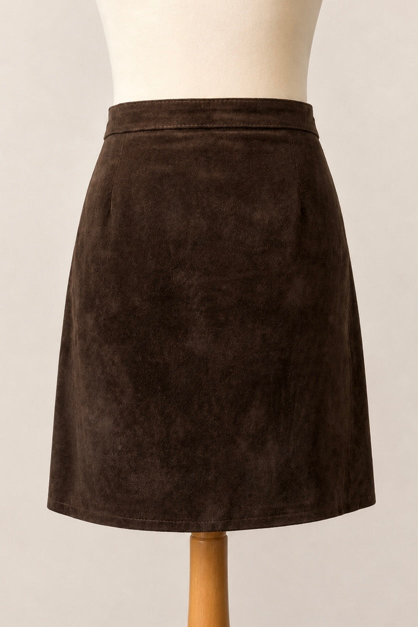 Suede Chocolate Brown Leather Skirt