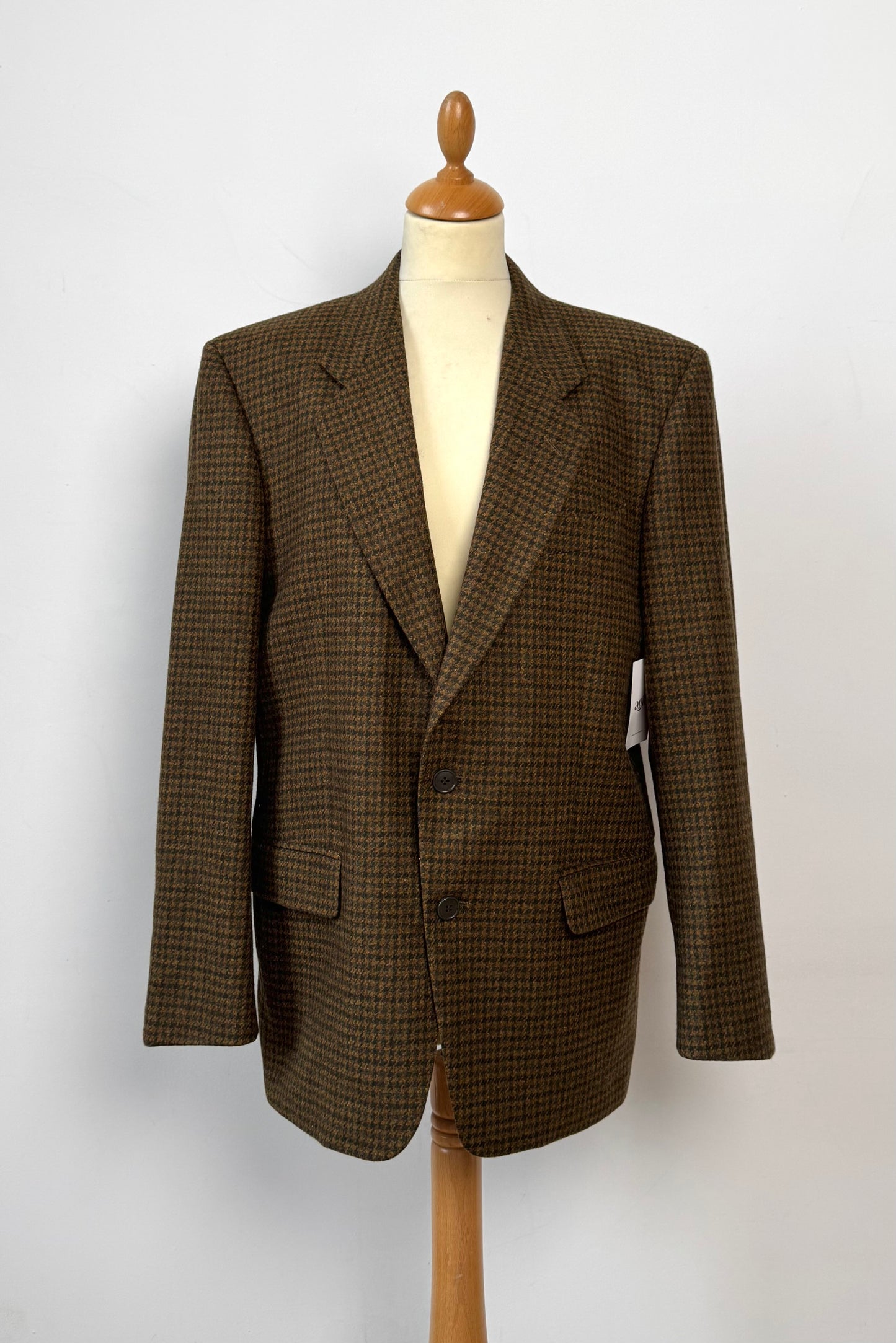 BROWN HOUNDSTOOTH WOOL BLAZER SIZE L UK 12