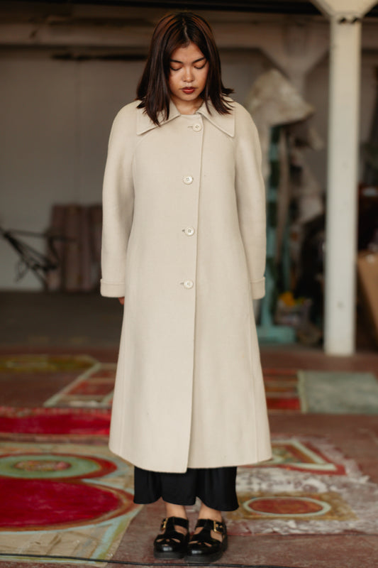 Sorelle Fontana Lumière Pour Vous Ecru Wool Maxi Coat - Italian Designer, L/XL UK 12/14