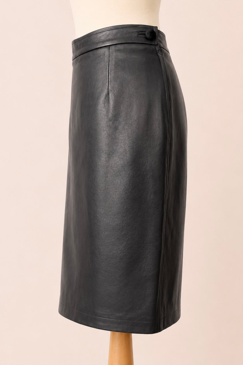 Black Leather Midi-Skirt