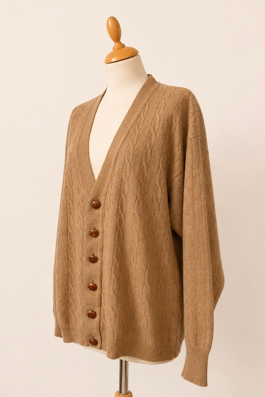 Pure Camel Hair Cable Knit Cardigan