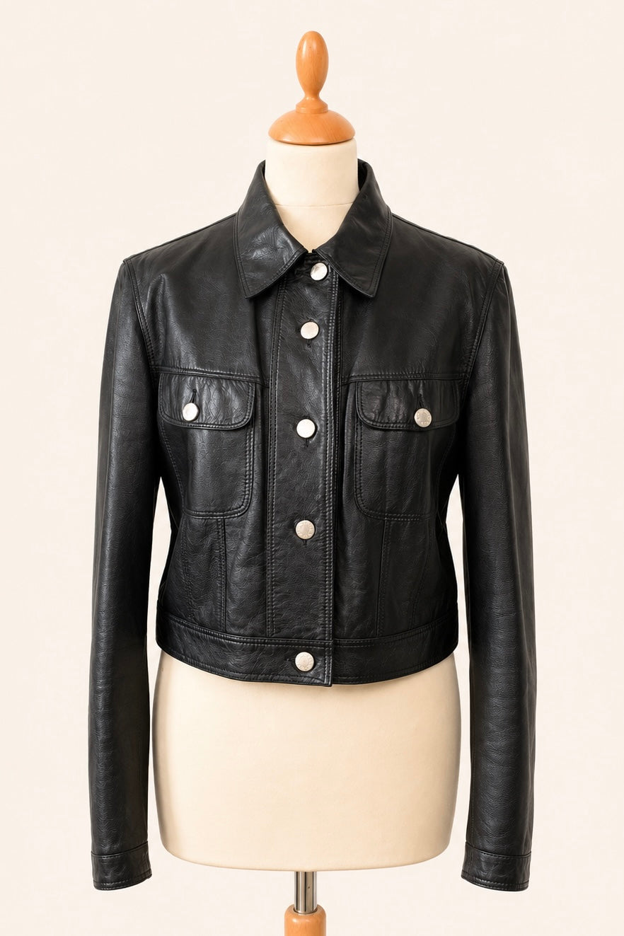 Italian Leather Cropped Jacket