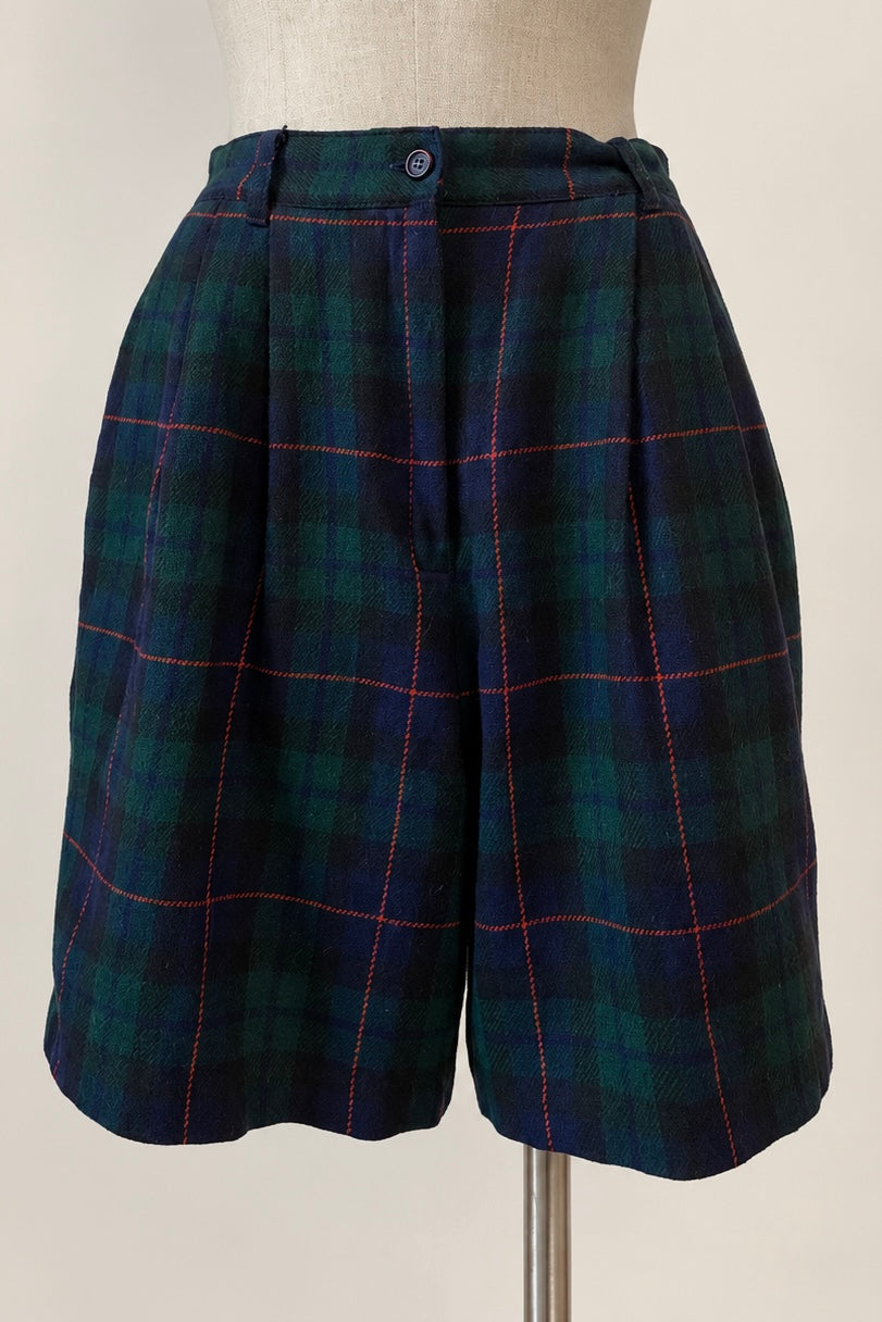 Tartan Plaid Paperbag Shorts with Contrast Stitch UK 6/8