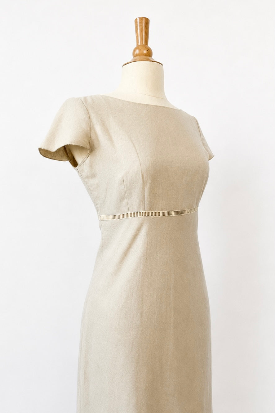 Beige Linen Blend Maxi Dress