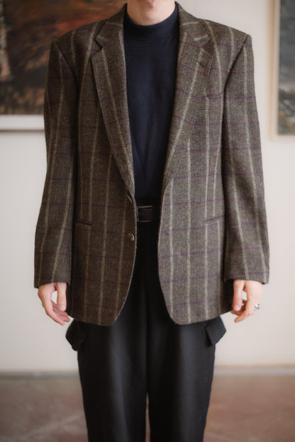 Tweed Blazer Dark Green with Purple Accent Size S/M Men’s UK 38-40 / EU 48-50