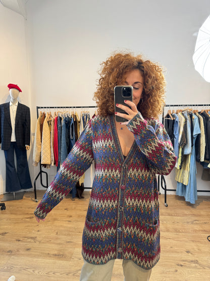 ZIG ZAG PATTERN MERINO CARDIGAN SIZE L/XL UK 12/14