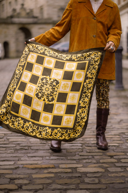 Baroque Medallion Vintage Silk Scarf Handmade in Italy