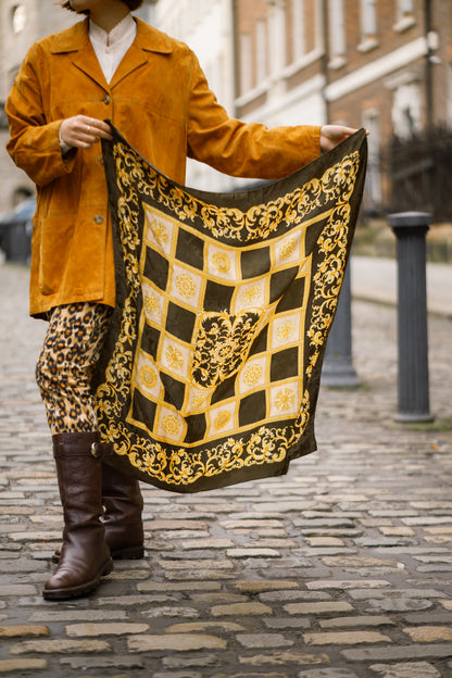 Baroque Medallion Vintage Silk Scarf Handmade in Italy