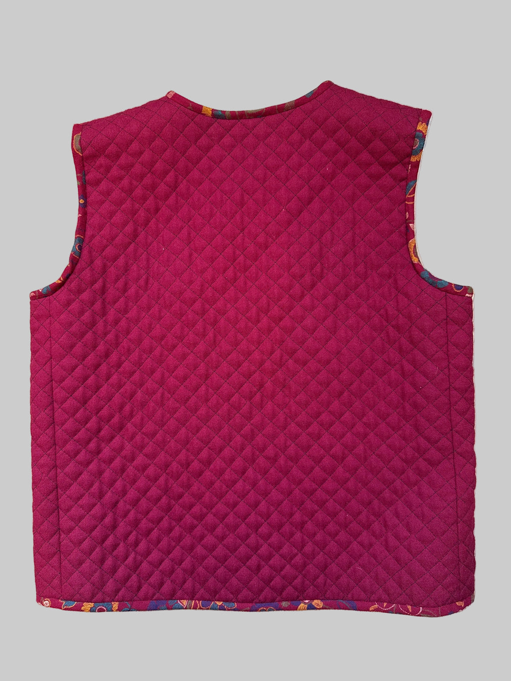 Red Quilted Waistcoat with Floral Trim