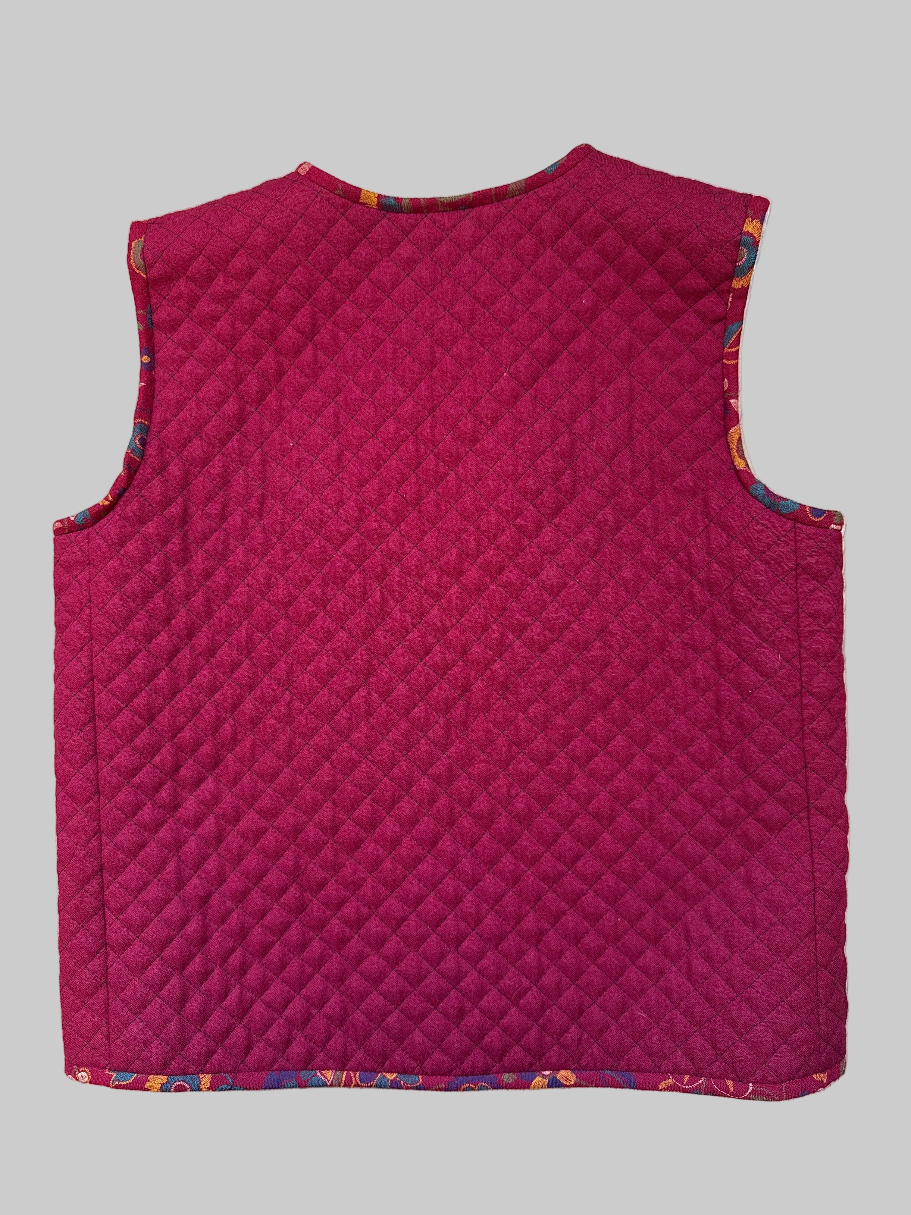 Red Quilted Waistcoat with Floral Trim