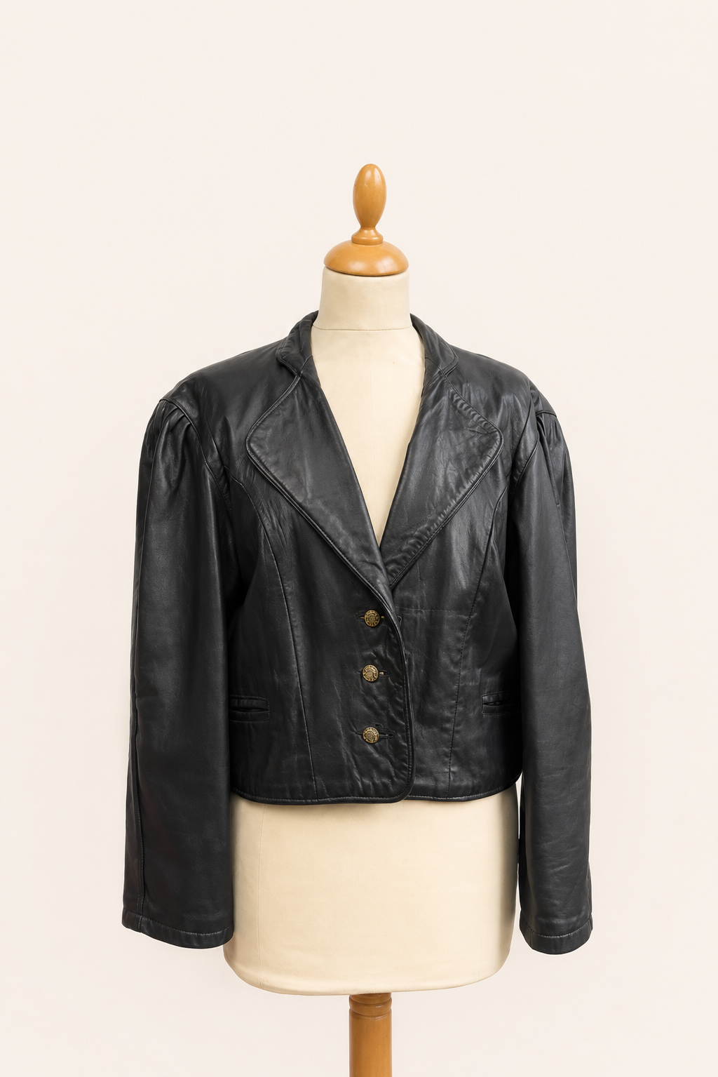 Equestrian Italian Cropped Leather Jacket with Gold Buttons