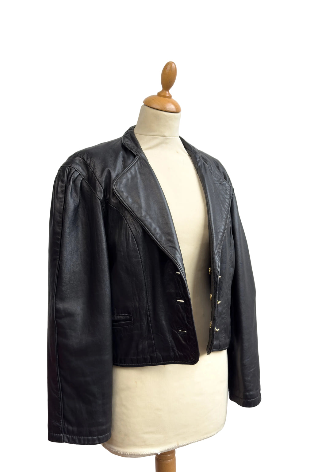 Equestrian Italian Cropped Leather Jacket with Gold Buttons