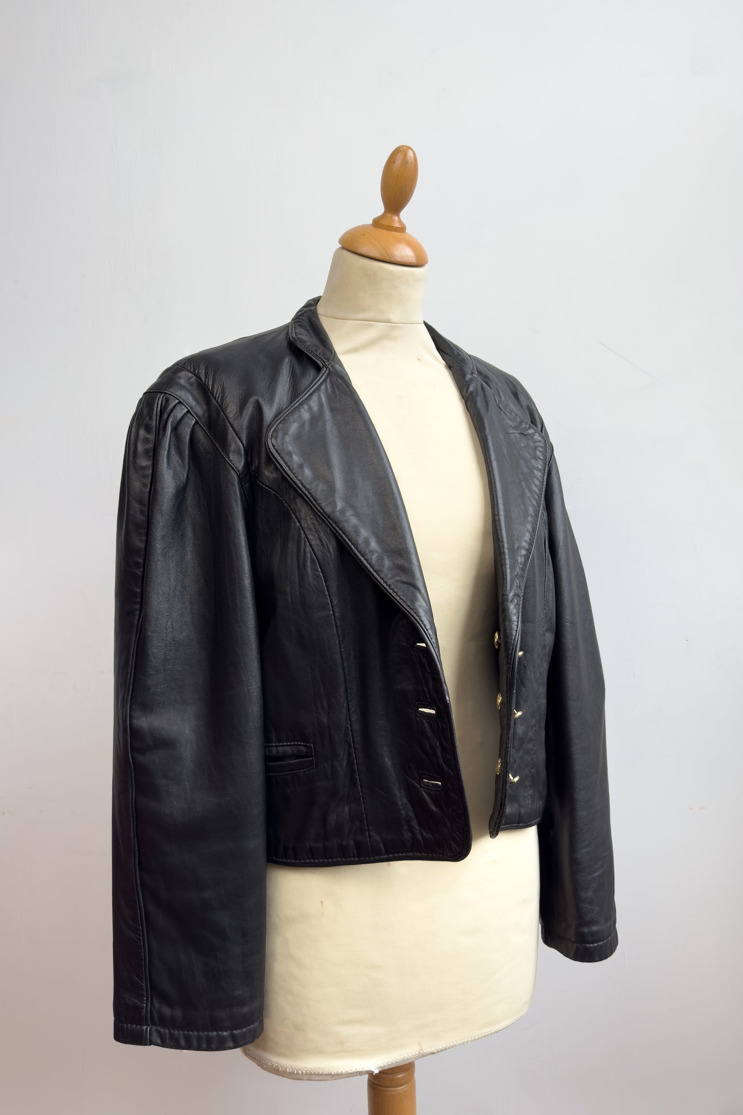 80s Cropped Leather Jacket with Gold Buttons Size XS/S 6/8 UK