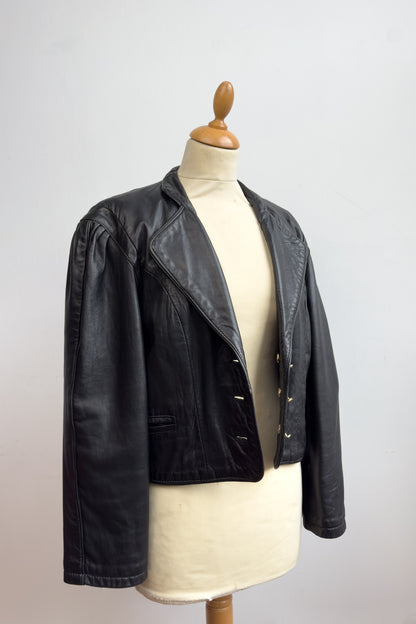 80s Cropped Leather Jacket with Gold Buttons Size XS/S 6/8 UK