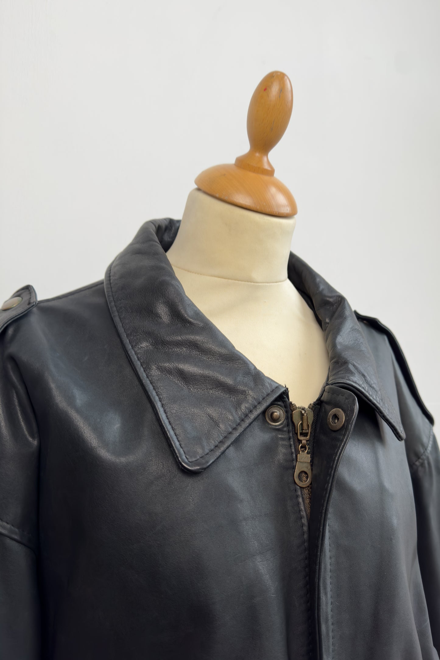 Black Leather Bomber Jacket Size XL UK 12/14