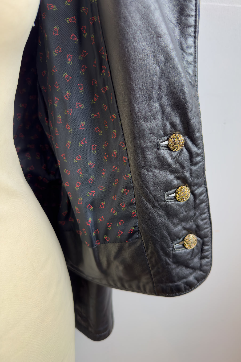 Equestrian Italian Cropped Leather Jacket with Gold Buttons