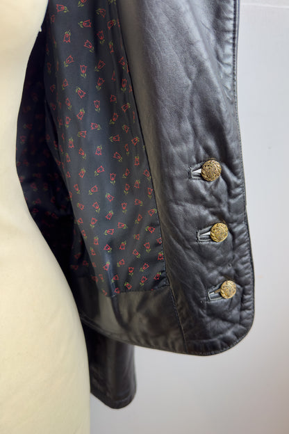 80s Cropped Leather Jacket with Gold Buttons Size XS/S 6/8 UK