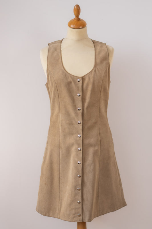 SUEDE BEIGE DRESS WITH BUTTONS SIZE XS/S UK6/8