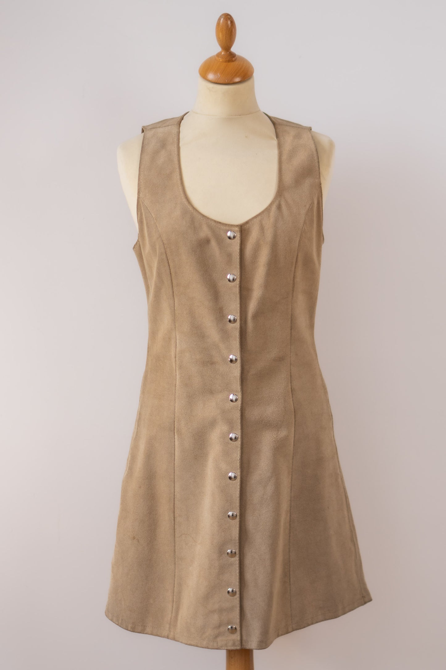 SUEDE BEIGE DRESS WITH BUTTONS SIZE S UK 8/10