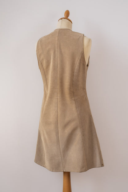 SUEDE BEIGE DRESS WITH BUTTONS SIZE S UK 8/10