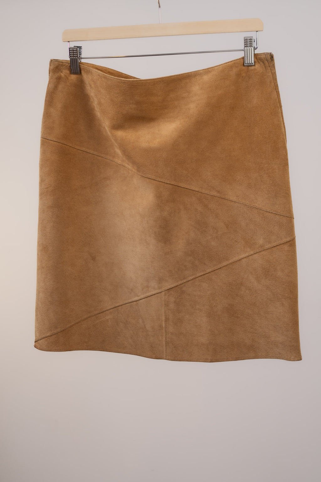 Camel Suede Leather Conbipel Skirt