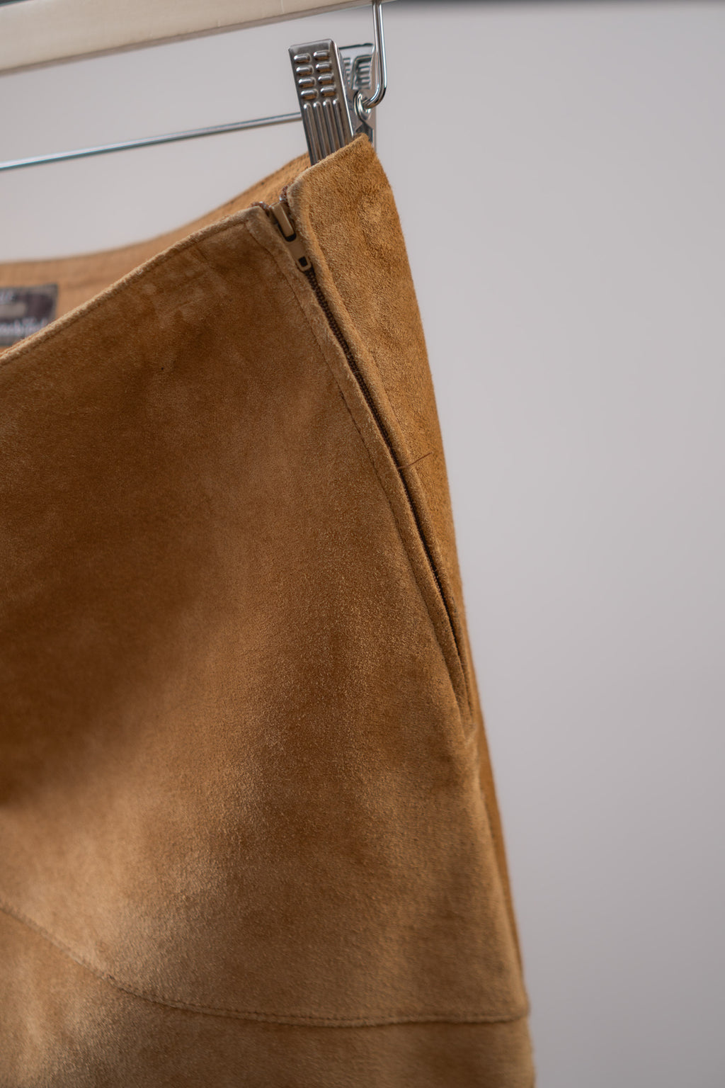 Camel Suede Leather Conbipel Skirt