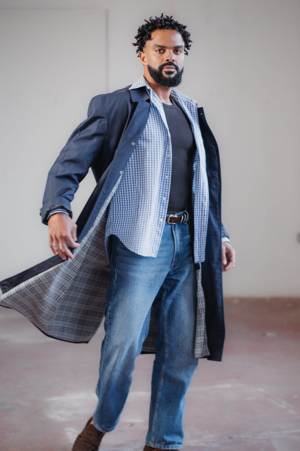Navy Trench Coat with Belt