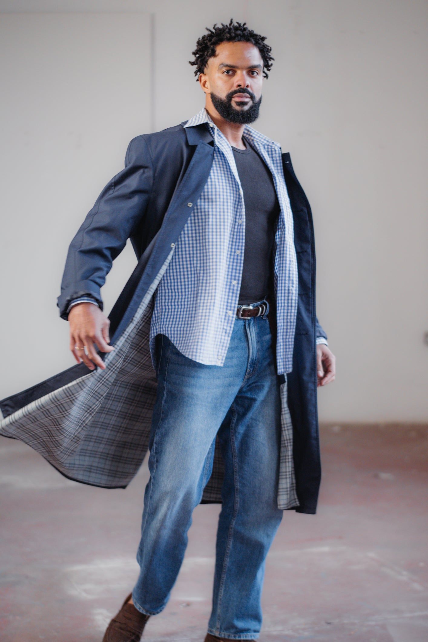 Navy Trench Coat with Belt