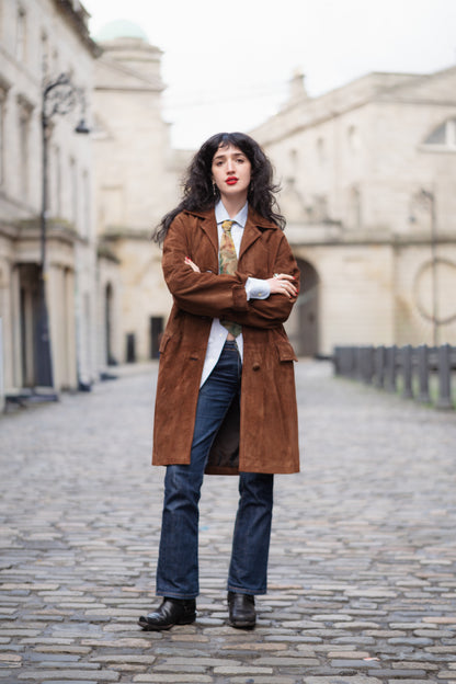 Hazelnut Suede Trench Coat Size M/L UK 10/12