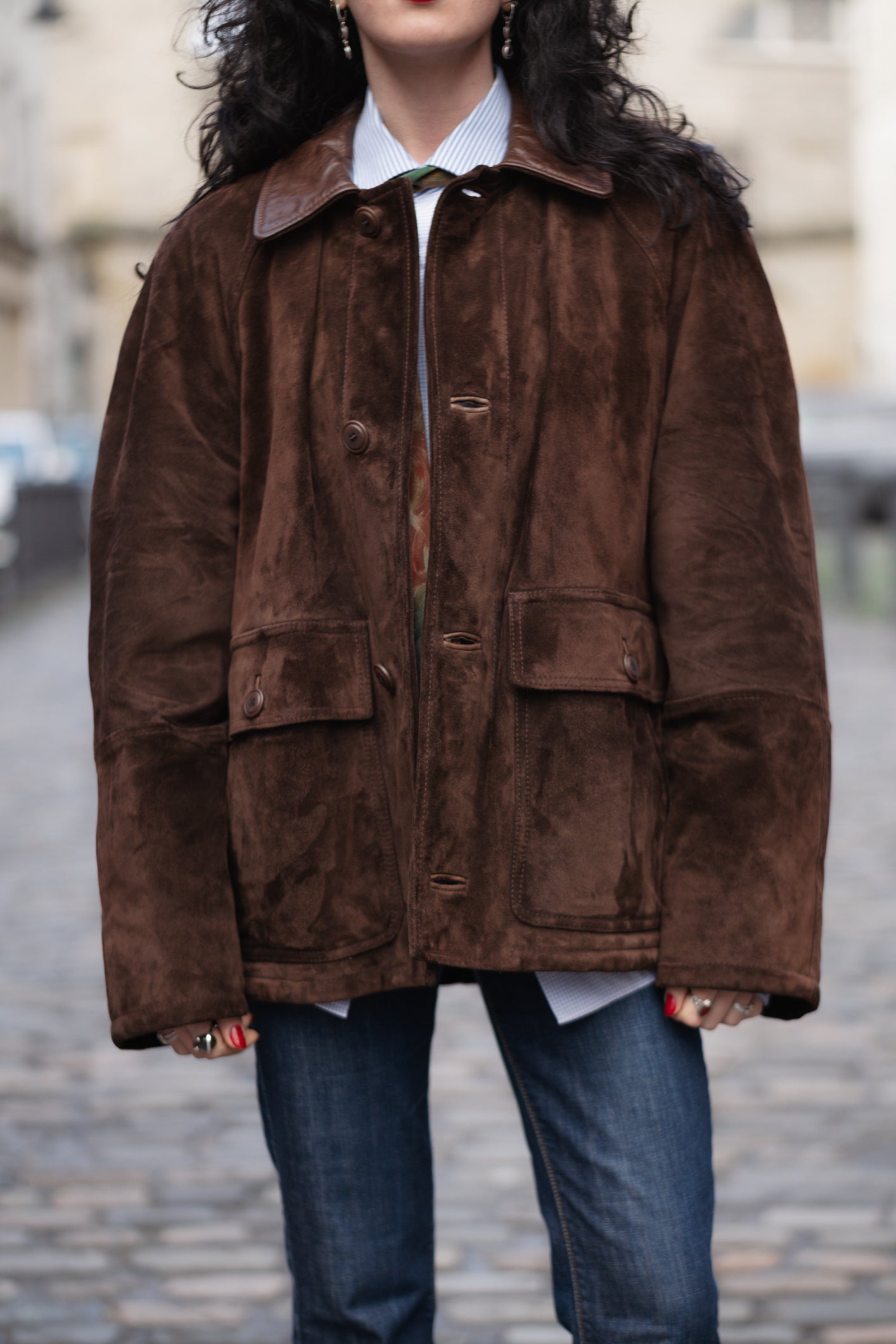 Chocolate Brown Suede Coat Size M/L UK 10/12