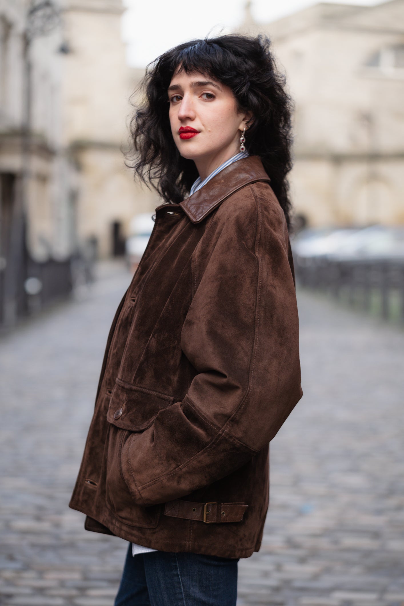 Chocolate Brown Suede Coat Size M/L UK 10/12