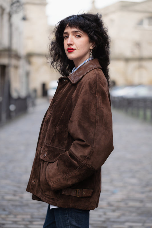 Chocolate Brown Suede Coat Size M/L UK 10/12
