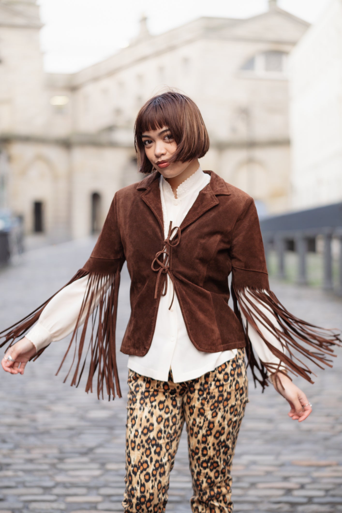 Hazelnut Fringed Suede Jacket Size XS/S UK 6/8