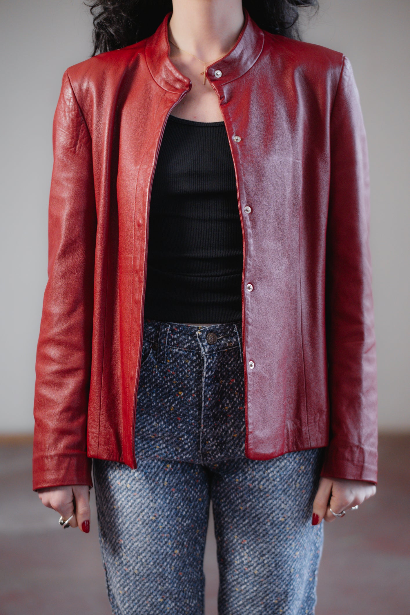 Red Combipel Leather Jacket Size 8/10 UK S/M