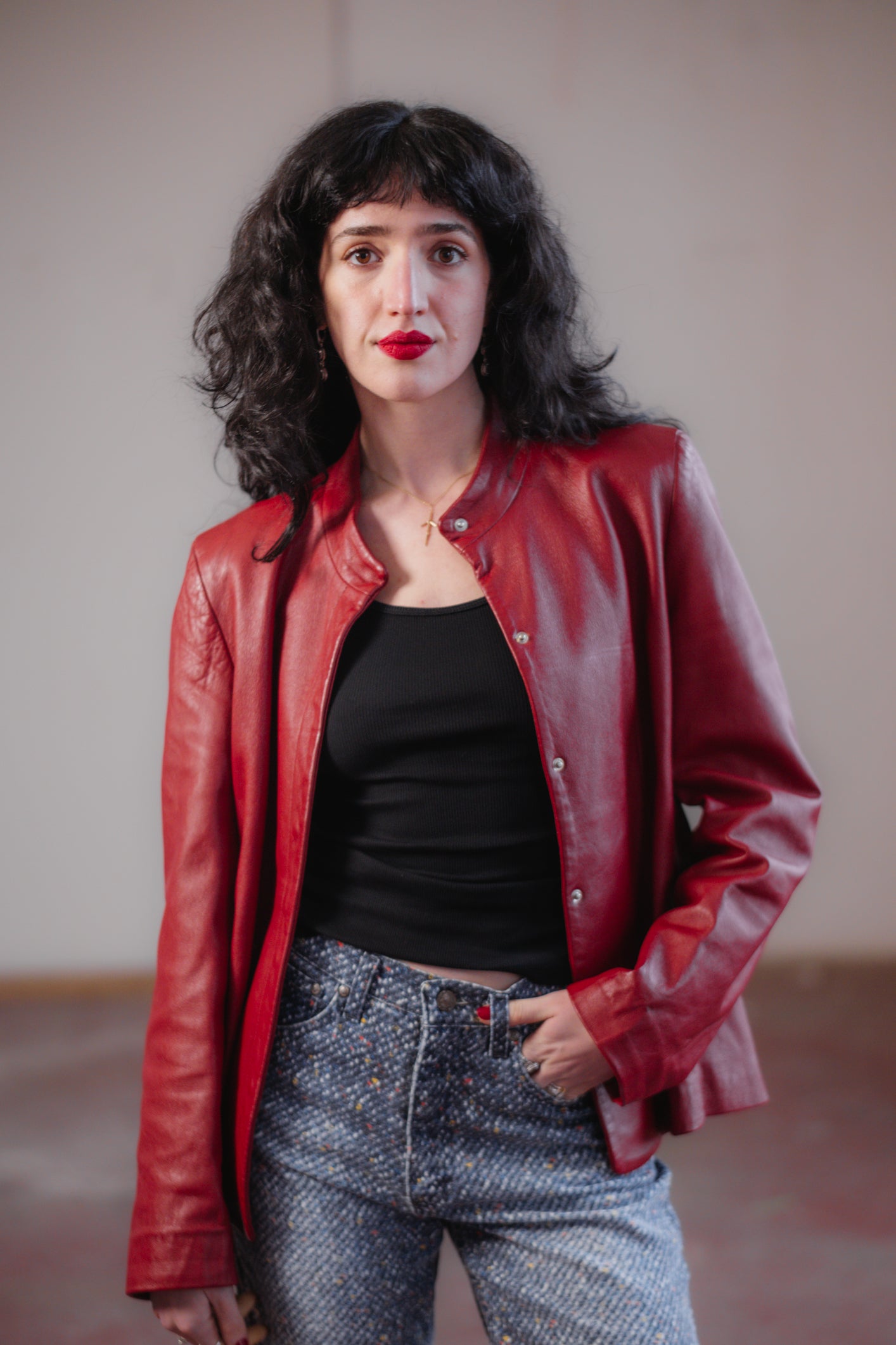 Red Combipel Leather Jacket Size 8/10 UK S/M