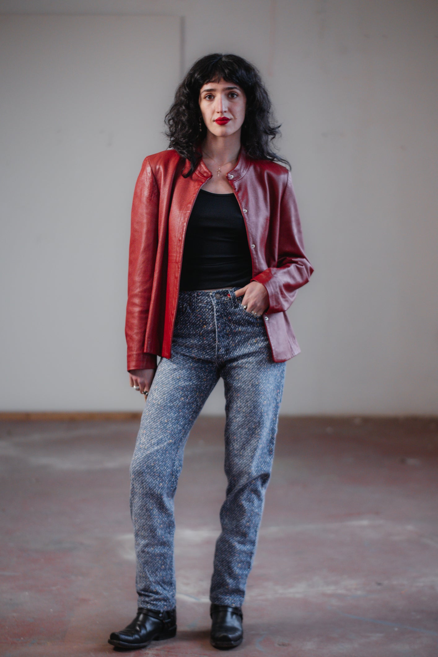 Red Combipel Leather Jacket Size 8/10 UK S/M