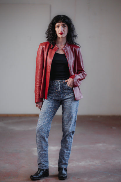 Red Combipel Leather Jacket Size 8/10 UK S/M