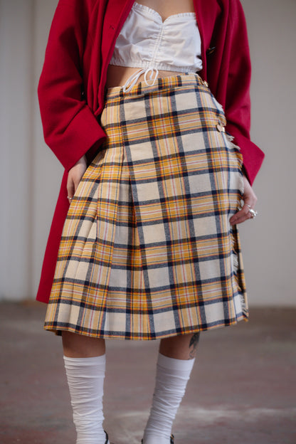 Mustard Plaid Pleated Skirt Size XS/S UK 6/8