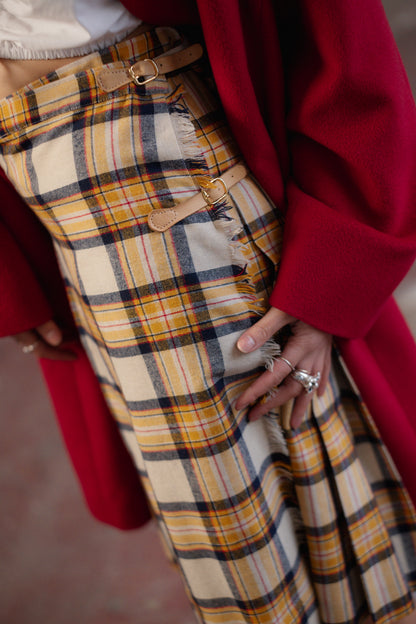 Mustard Plaid Pleated Skirt Size XS/S UK 6/8