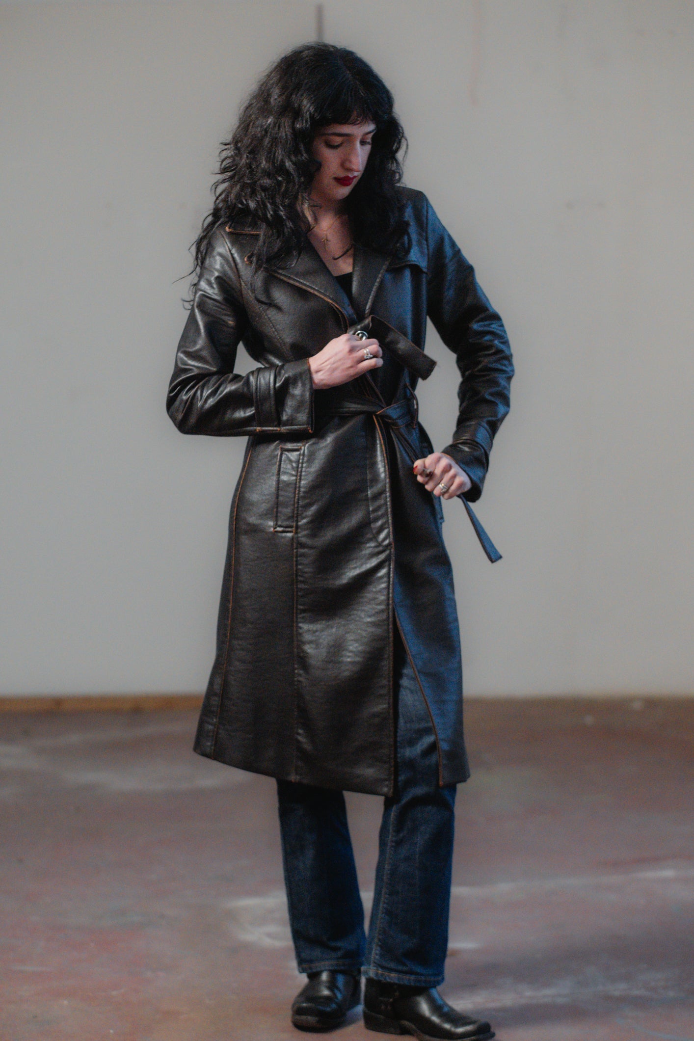 Dark Brown Faux Leather Trench Coat Size S/M UK 8/10