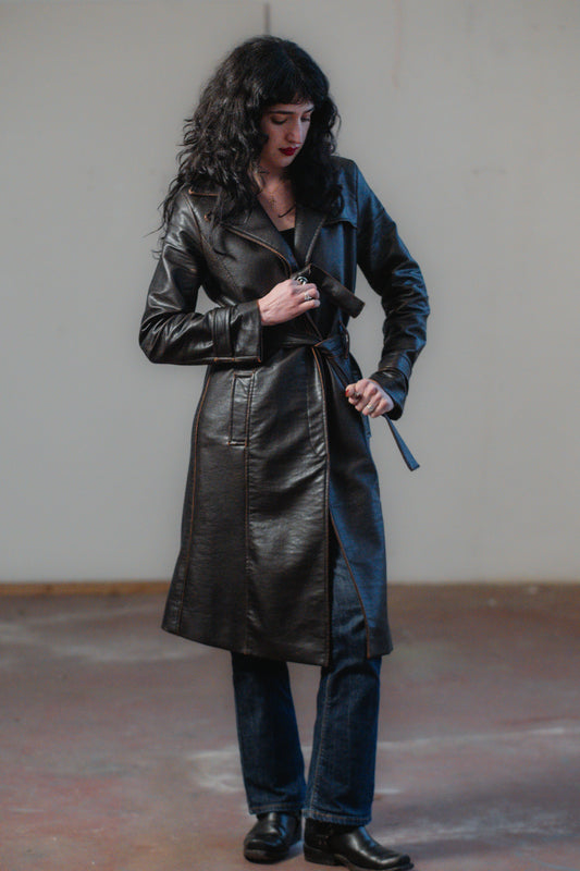 Dark Brown Faux Leather Trench Coat Size S/M UK 8/10
