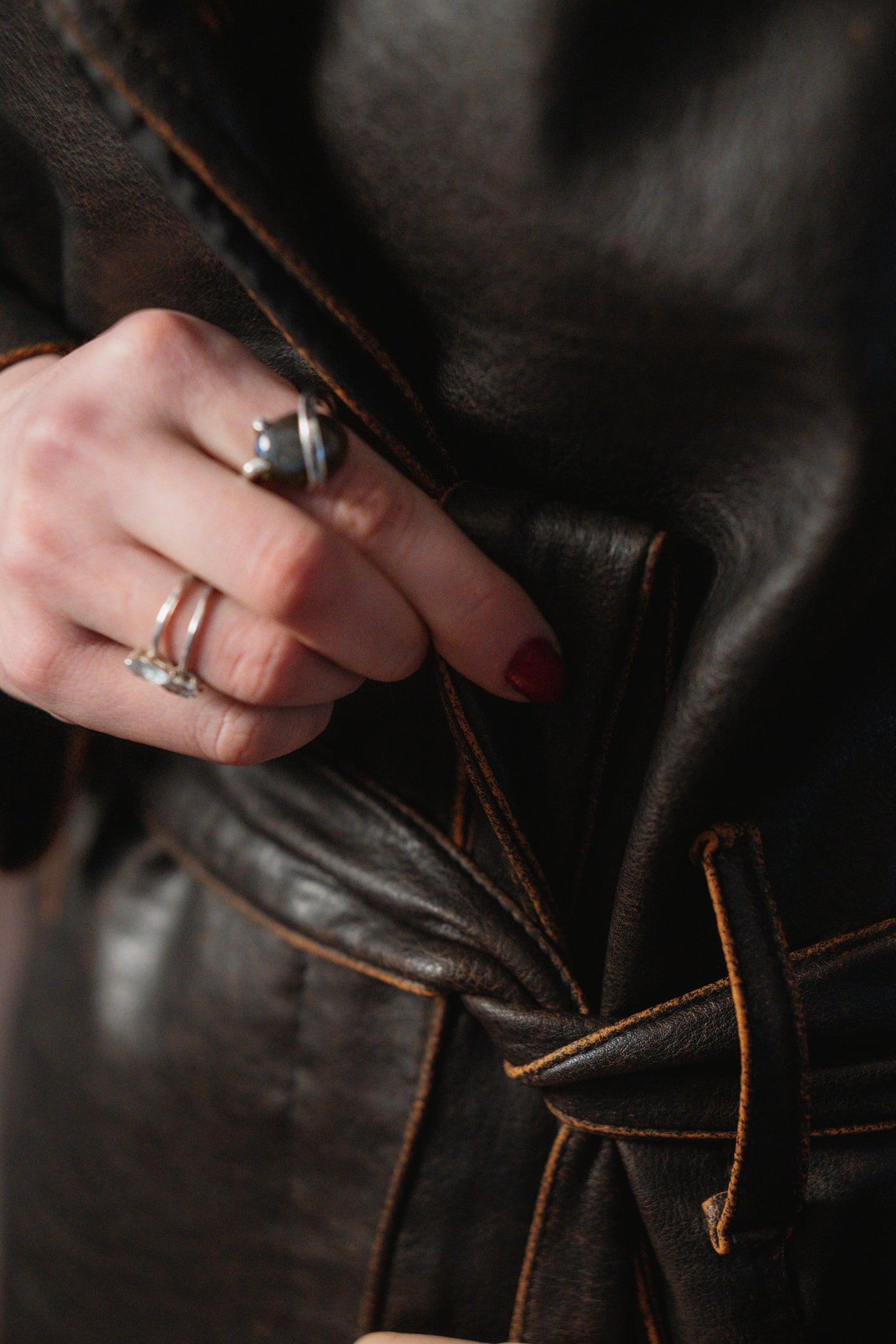 Dark Brown Faux Leather Trench Coat Size S/M UK 8/10