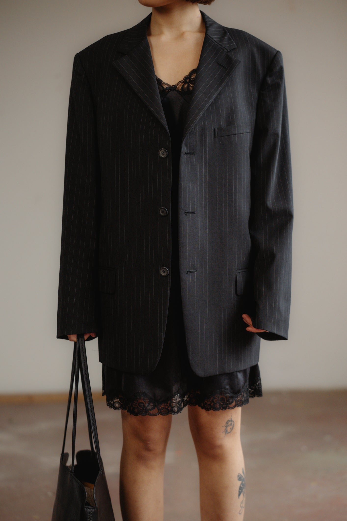 Versace Fine Wool Charcoal Pinstripe Blazer