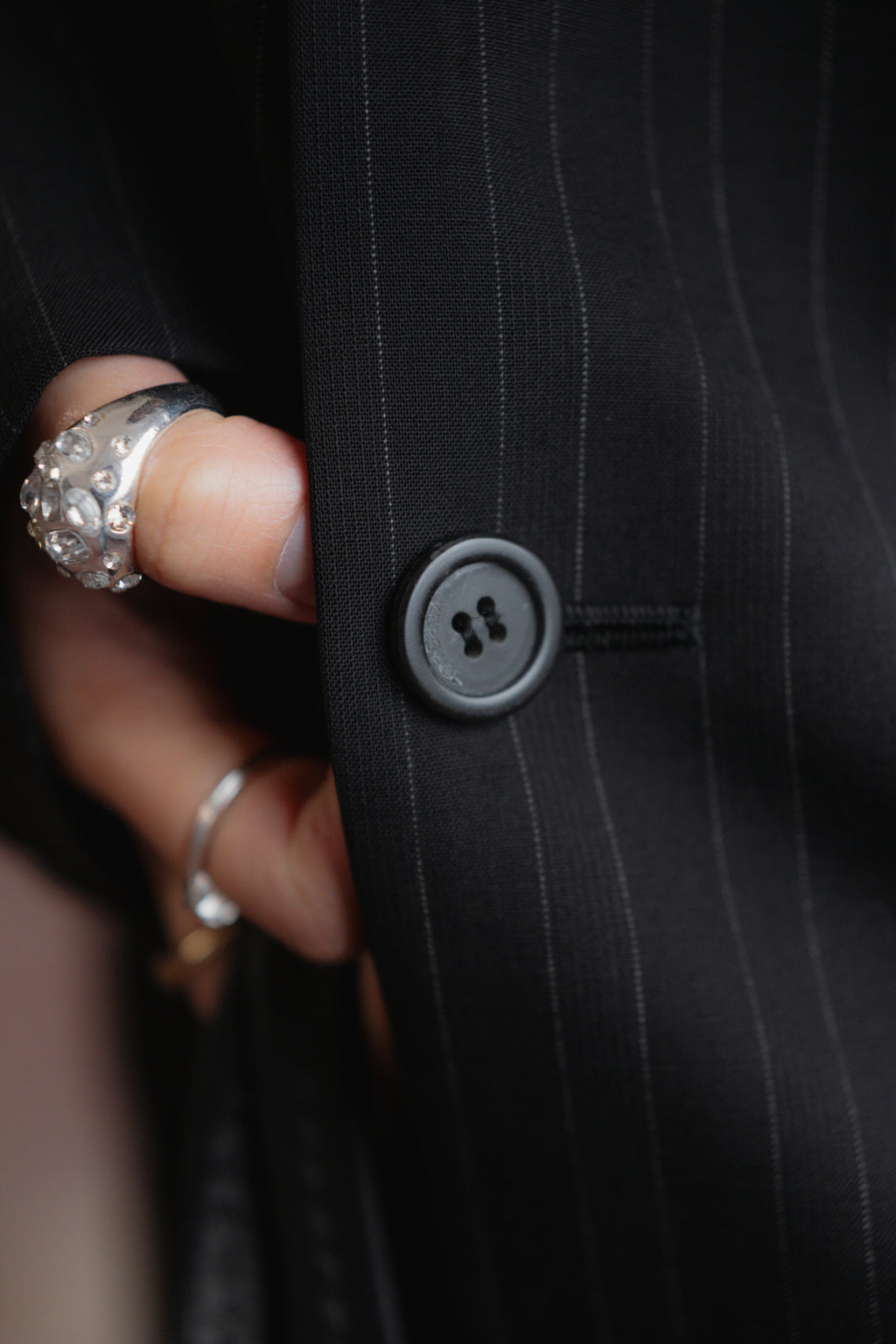 Versace Fine Wool Charcoal Pinstripe Blazer