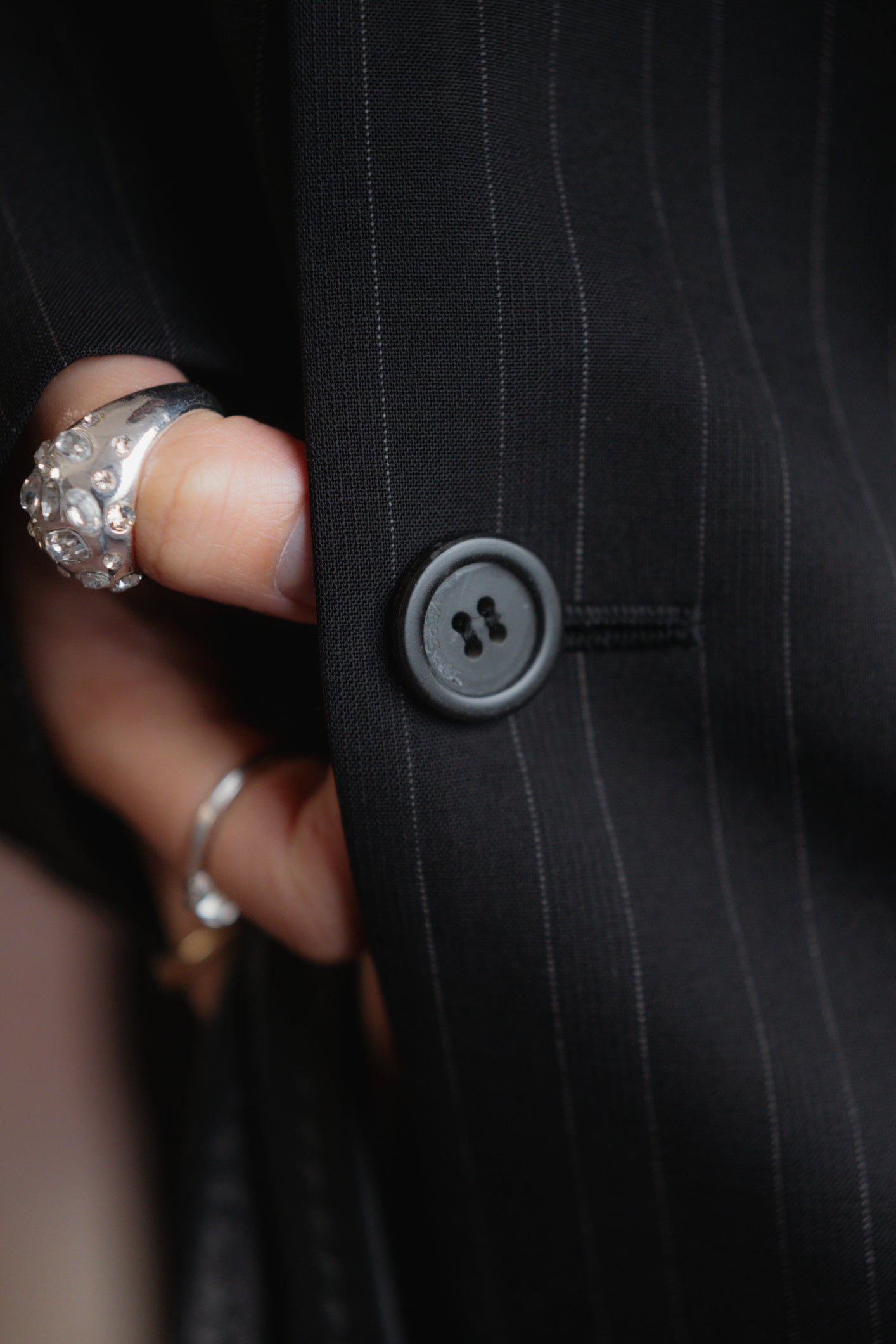 Versace Fine Wool Charcoal Pinstripe Blazer