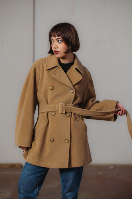 Double-breasted Camel Wool Coat by WEEKEND Max Mara Size M UK 8/10