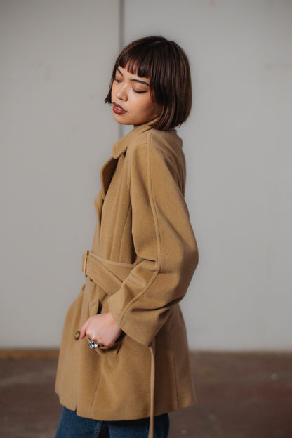 Double-breasted Camel Wool Coat by WEEKEND Max Mara Size M UK 8/10