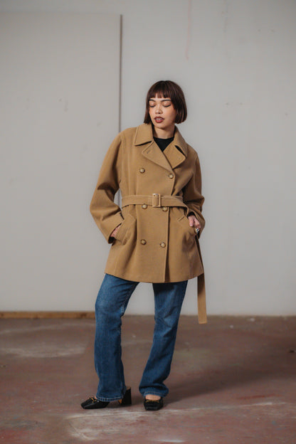 Double-breasted Camel Wool Coat by WEEKEND Max Mara Size M UK 8/10