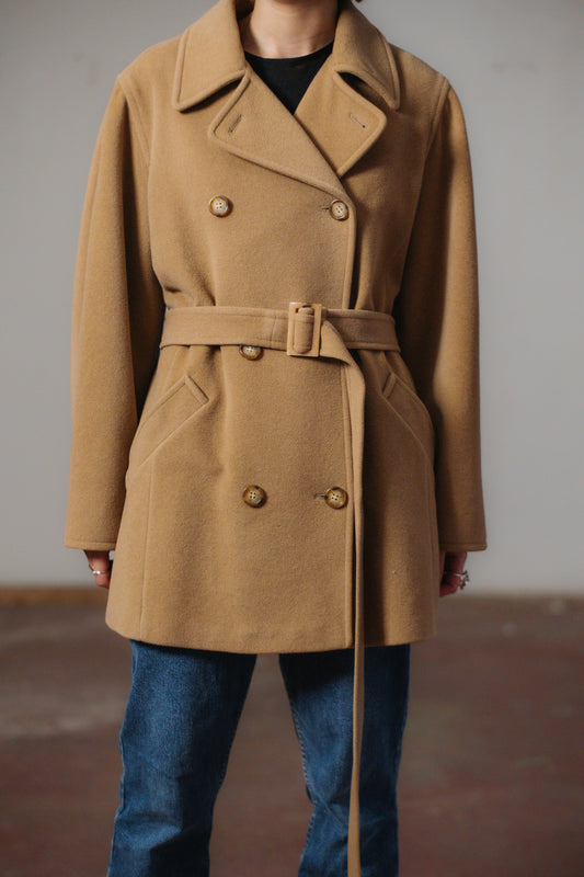 Double-breasted Camel Wool Coat by WEEKEND Max Mara Size M UK 8/10